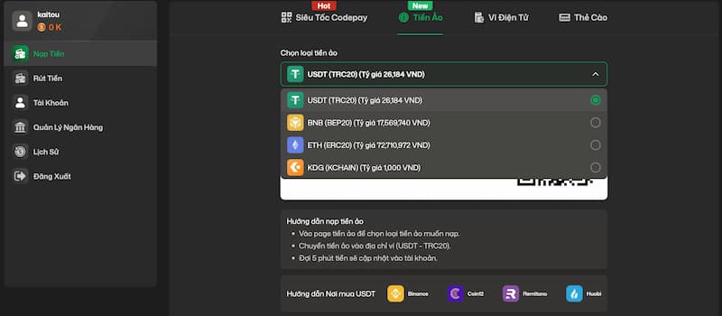 Nạp tiền 2 Các bước gửi tiền ví game qua tiền ảo