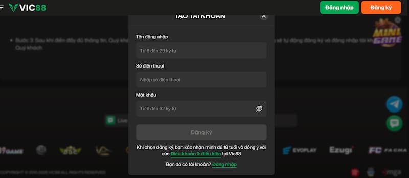 Hướng dẫn cá cược 1 Đăng ký Vic88