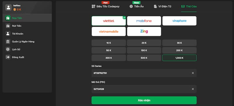 Nạp tiền 4 gửi tiền nhà cái qua thẻ cào Viettel