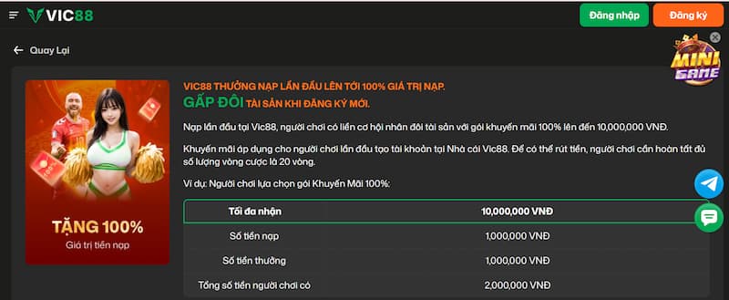 Khuyến mãi 2 Nạp tiền lần đầu Vic88 càng lớn