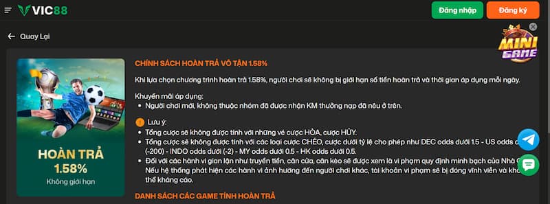 Khuyến mãi 3 Vic88 ưu đãi hoàn trả cược